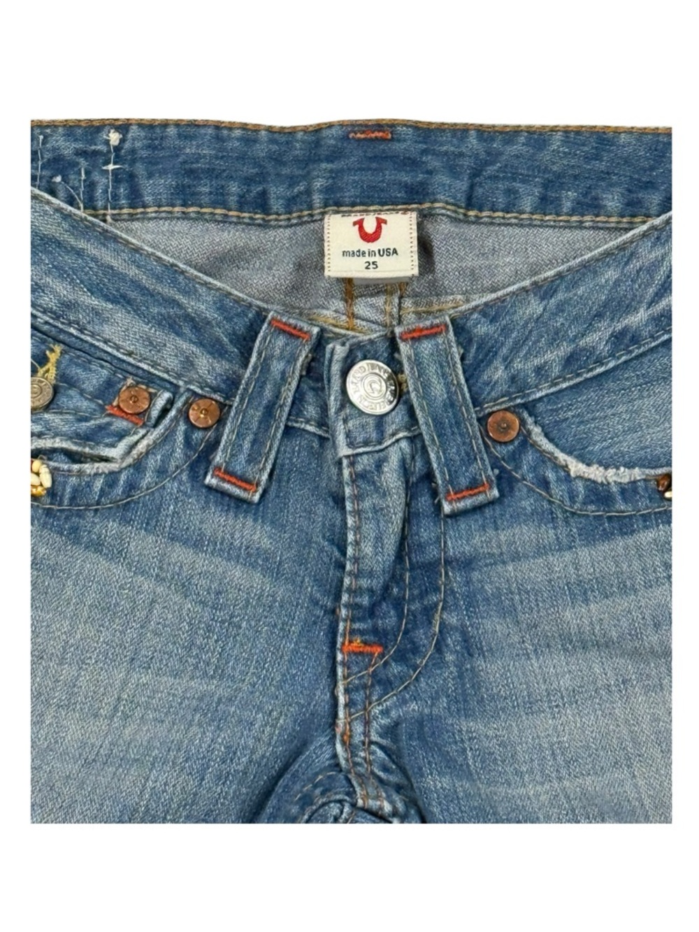 HTF: Y2K new True Religion ❉ Joey Vintage Beaded Cropped Jeans ❉ Saddle Back 25 - Picture 4 of 16